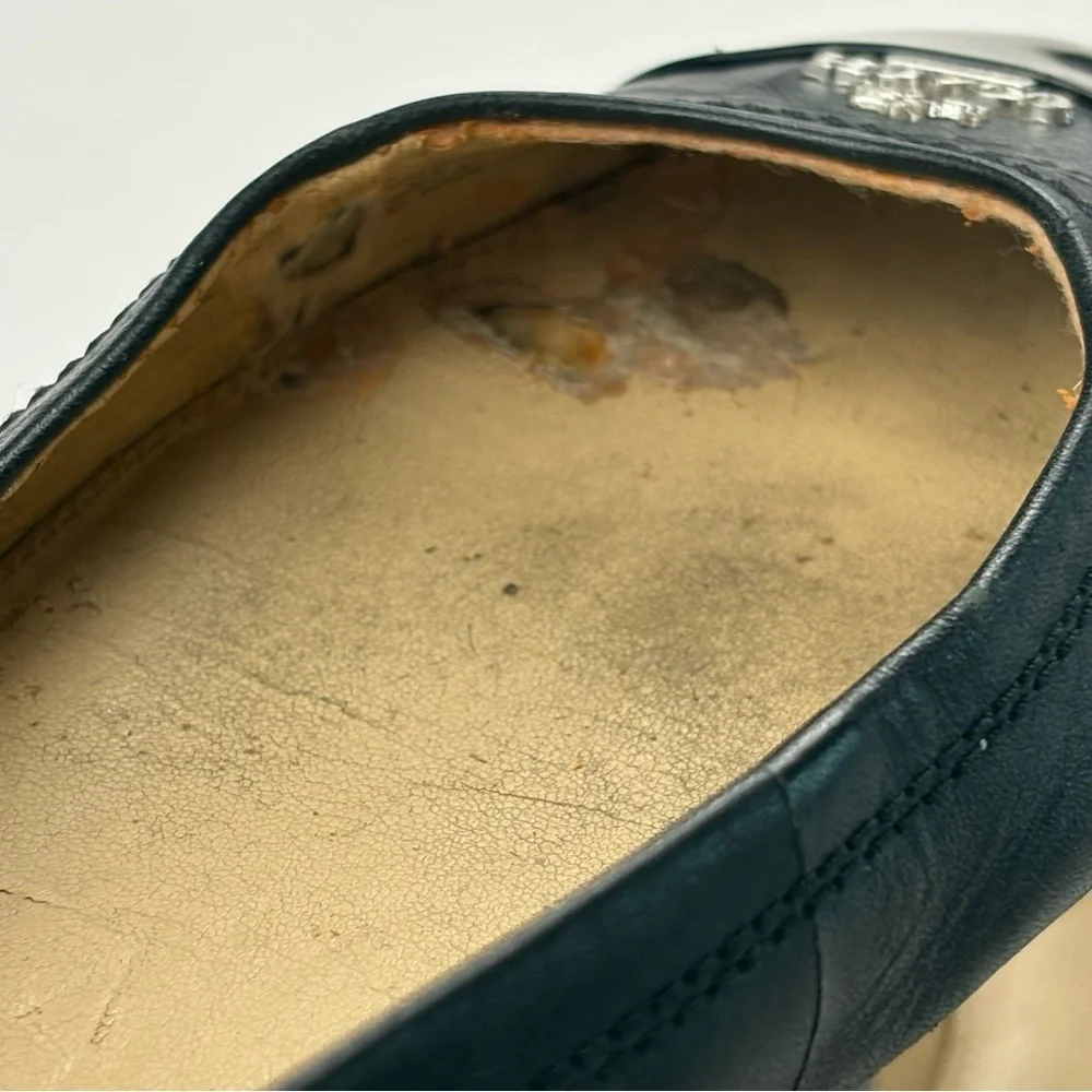 Coach Black Leather Women's Flats with Silver Accents